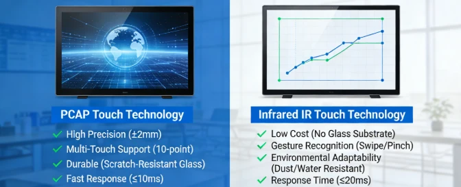32-inch PCAP projected capacitive touch screen panel versus infrared IR touch technology for commercial kiosks 32-inch PCAP projected capacitive touch screen panel versus infrared IR touch technology for commercial kiosks